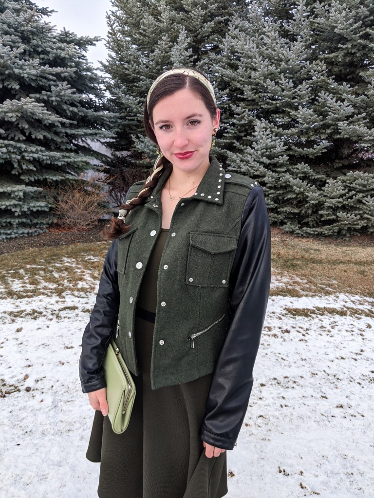 olive-green-monochrome-hair-scarf-green-midi-skirt