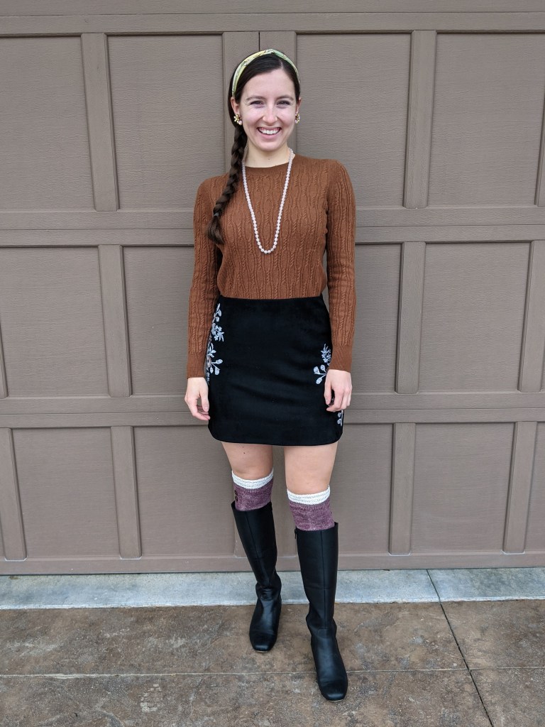 brown-cableknit-sweater-black-embroidered-skirt-black-knee-boots