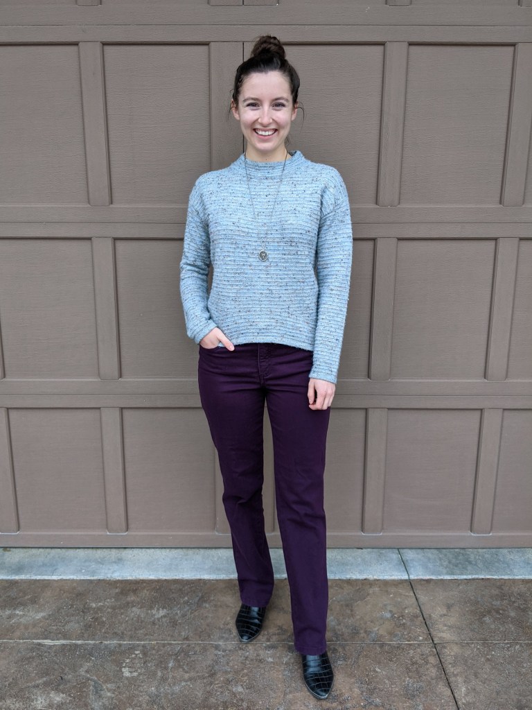 blue-sweater-sundance-purple-pants-black-booties
