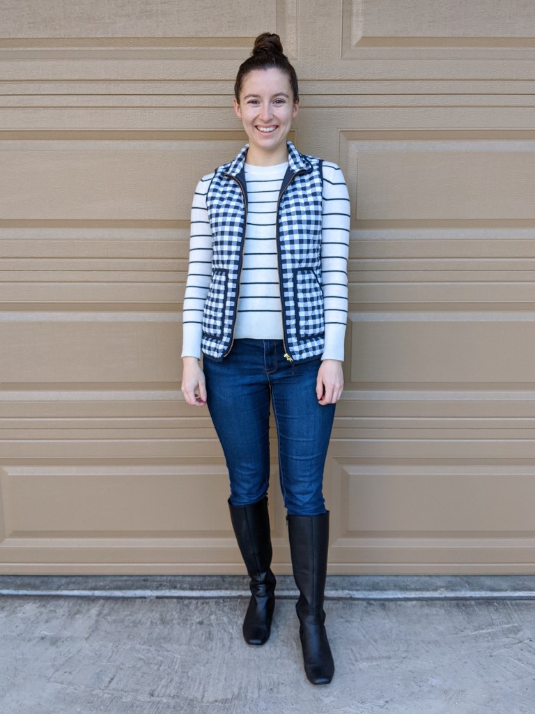 gingham-vest-striped-sweater-pattern-mixing-skinny-jeans
