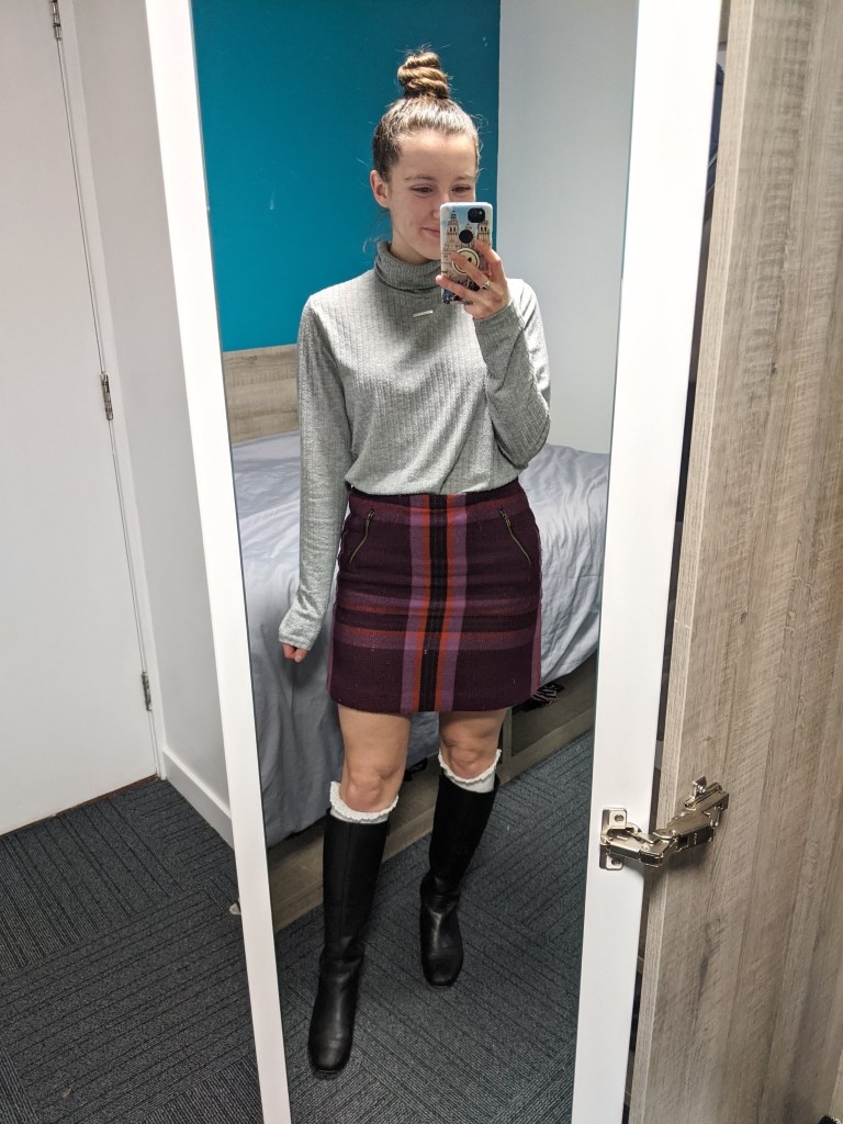 plaid-skirt-grey-turtleneck-black-knee-boots