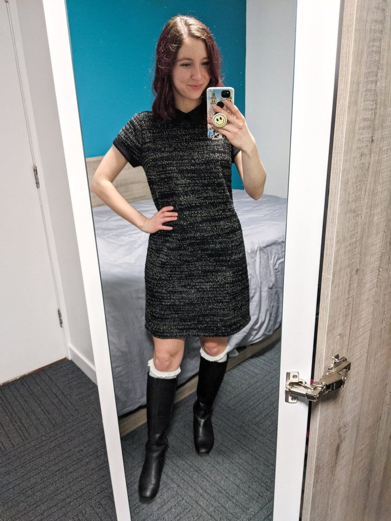 black-tweed-collared-dress-maison-jules-black-knee-boots