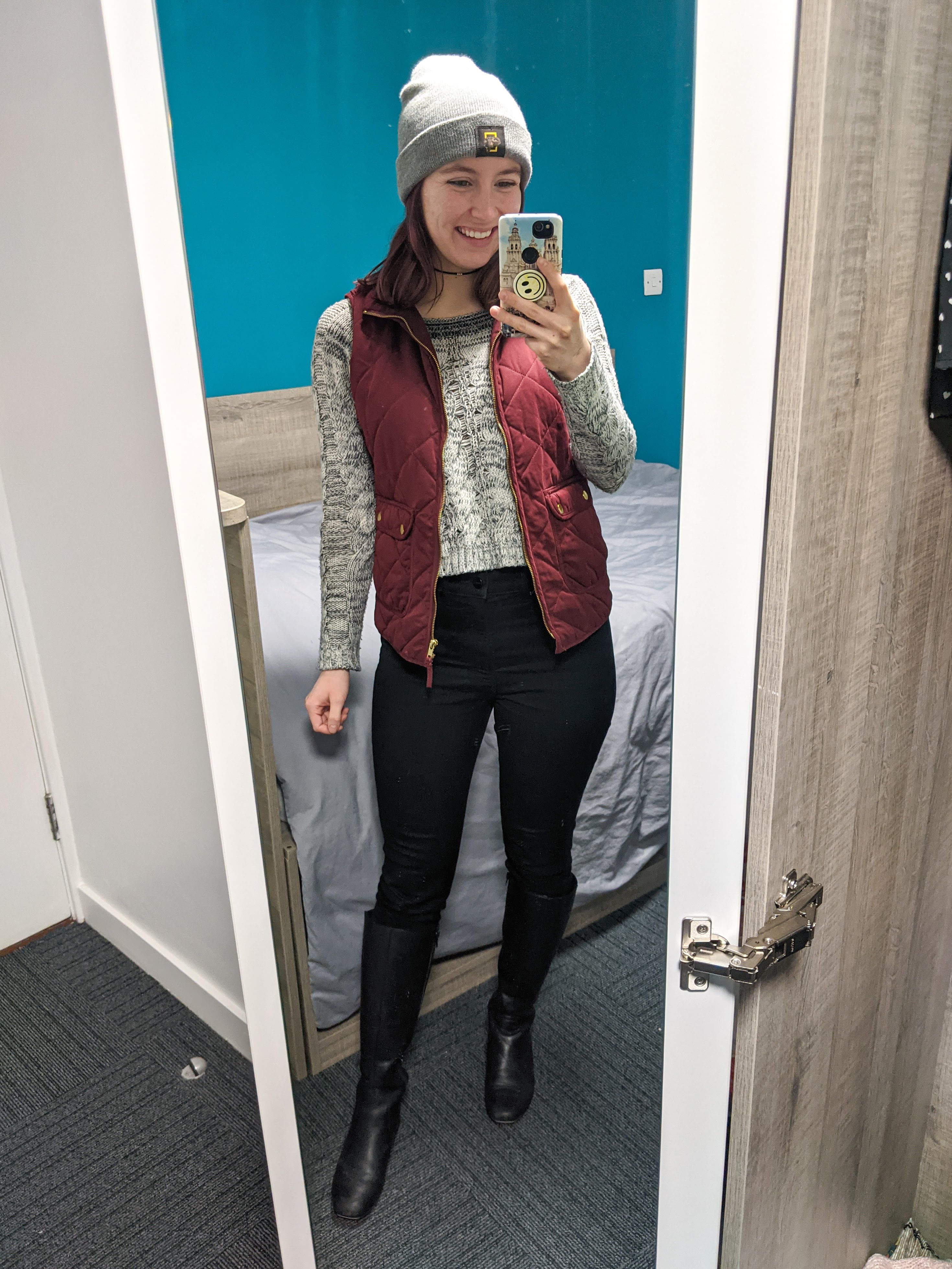 grey-sweater-maroon-vest-grey-beanie-black-knee-boots