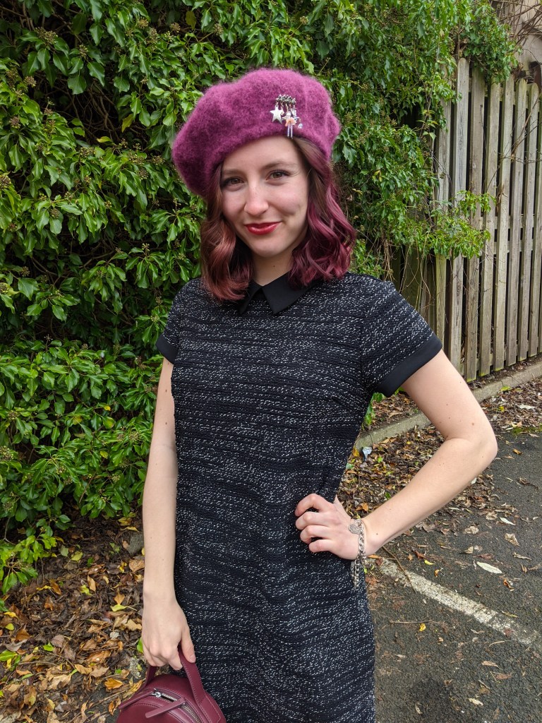 parisian-chic-beret-brooch-tweed-collar-dress-macys