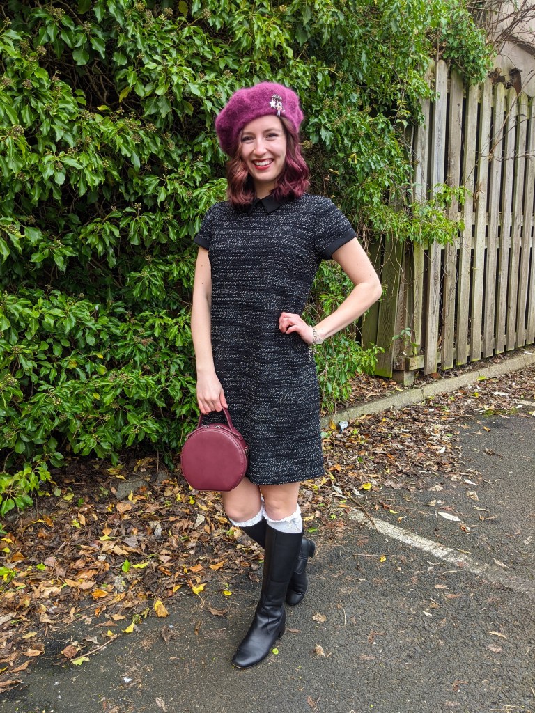 affordable-style-tweed-dress-circle-purse-riding-boots