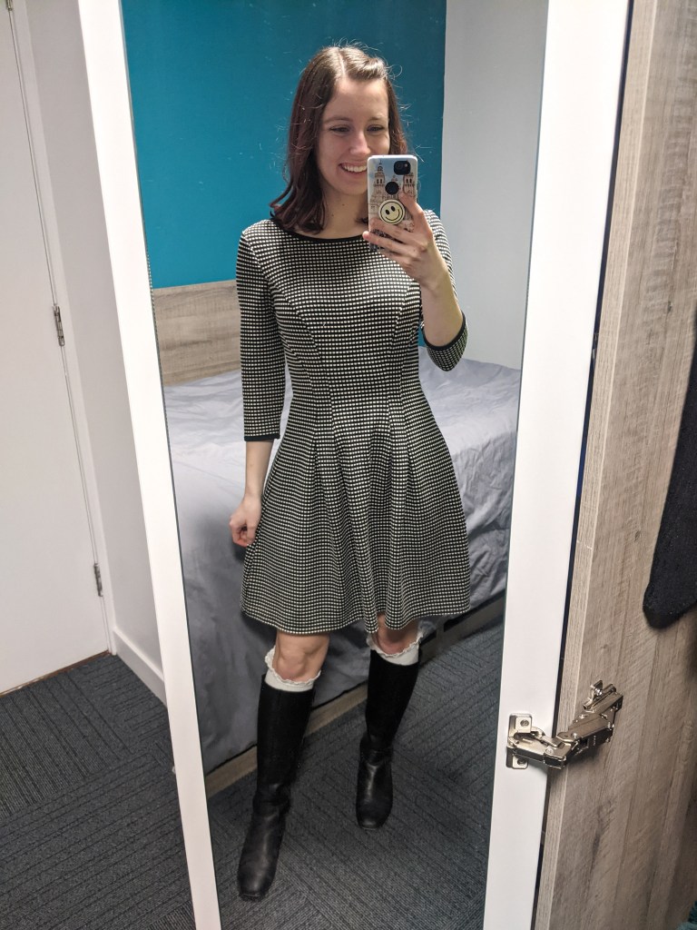old-fashioned-dress-fit-and-flare-black-knee-boots