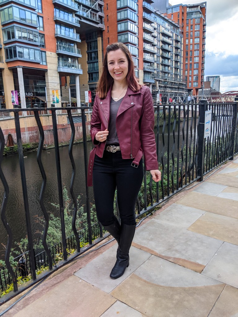 manchester-england-study-abroad-moto-jacket-grey-tshirt