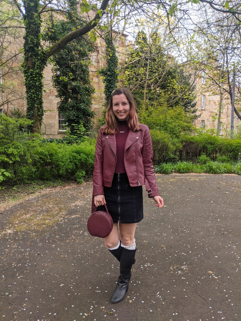 maroon-monochrome-black-skirt-knee-boots