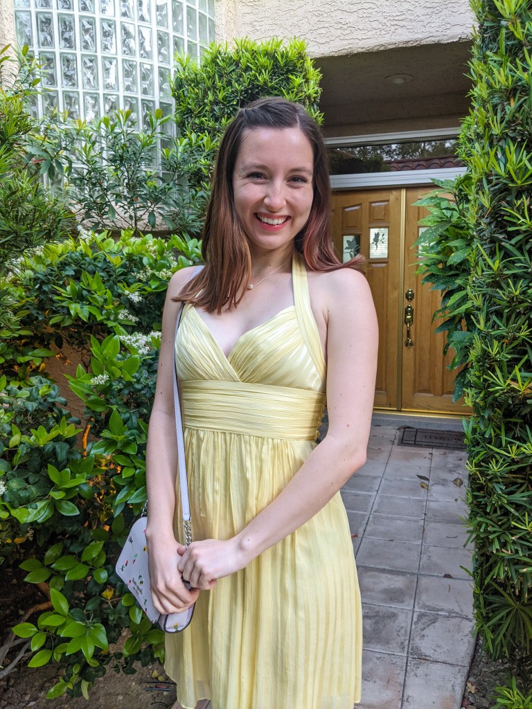 yellow-pleated-dress-thrifted-bcbg-secondhand-style