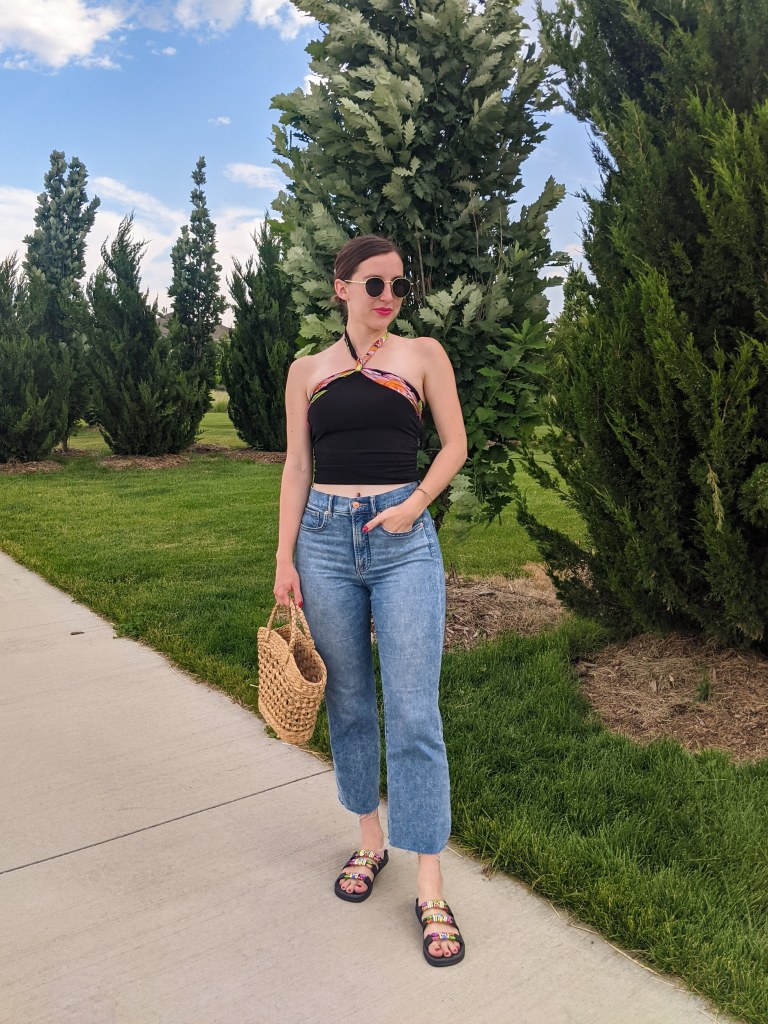 black-halter-neck-wicker-purse-mom-jeans