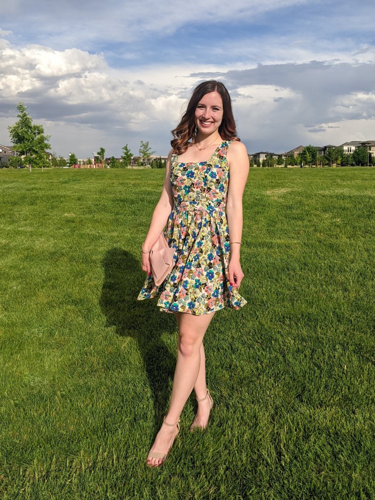 floral-dress-blush-purse-nude-heels-garden-party