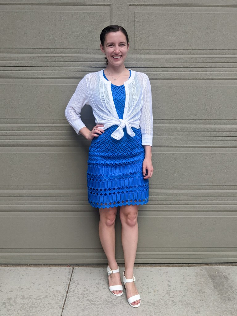 cobalt-blue-dress-thrifted-white-sweater