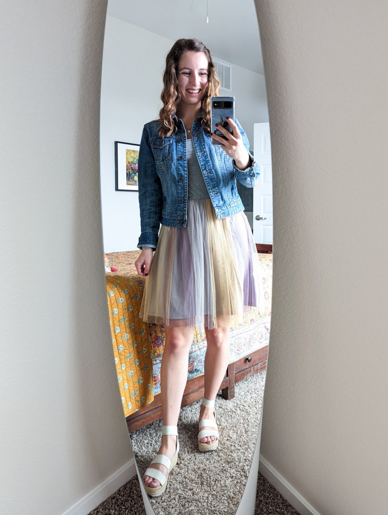 denim-jacket-tulle-dress-white-espadrilles