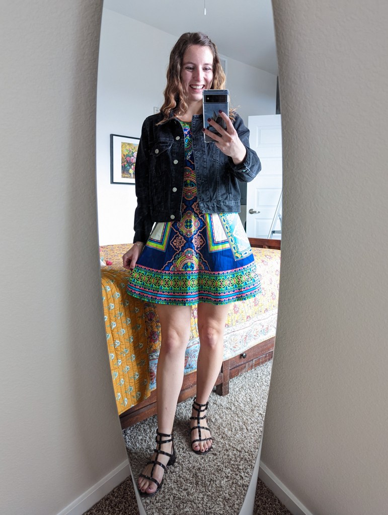 patterned-thrifted-dress-black-denim-jacket-topshop