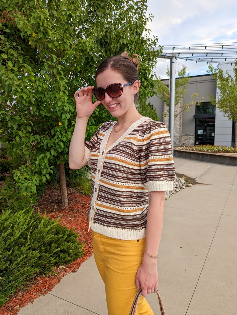 striped-sweater-brown-sunglasses-dr2-daniel-rainn-mustard-pants