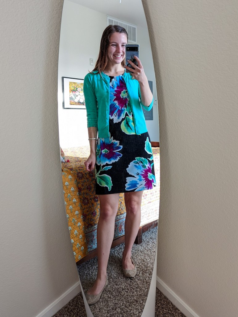 floral-dress-workwear-green-cardigan