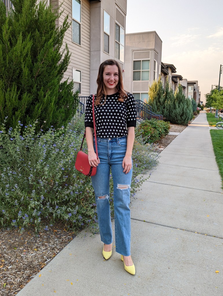 ripped-denim-express-trendy-yellow-heels-red-purse