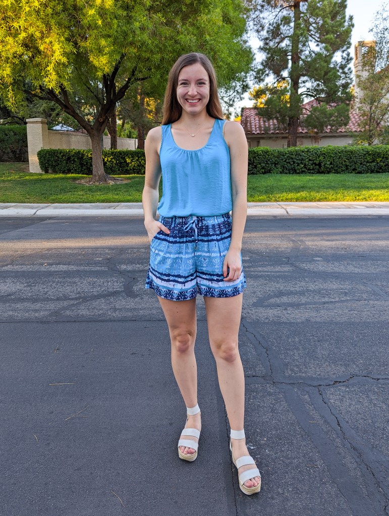 turquoise-shorts-tank-top-romper-white-espadrilles