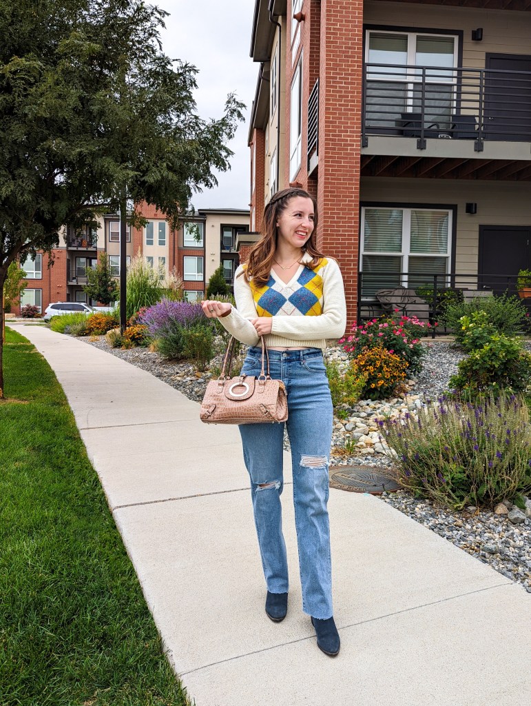 collared-sweater-argyle-thrifted-purse-90s-inspired