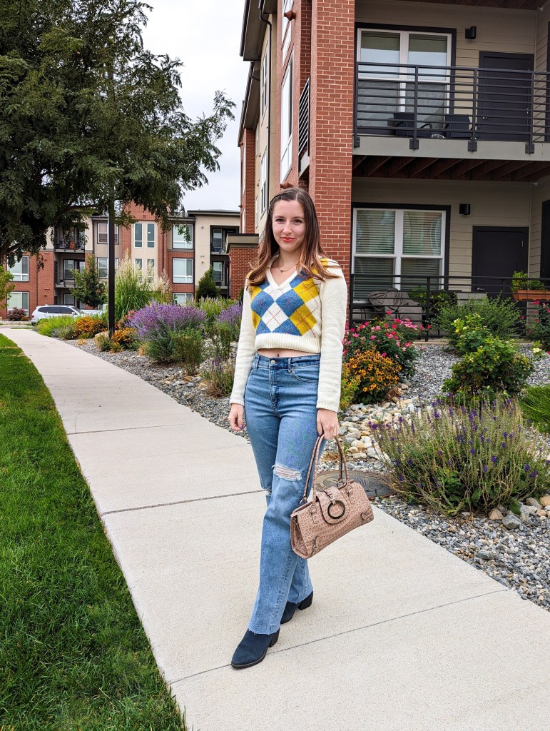 90s-purse-patent-leather-straight-leg-jeans-argyle-sweater