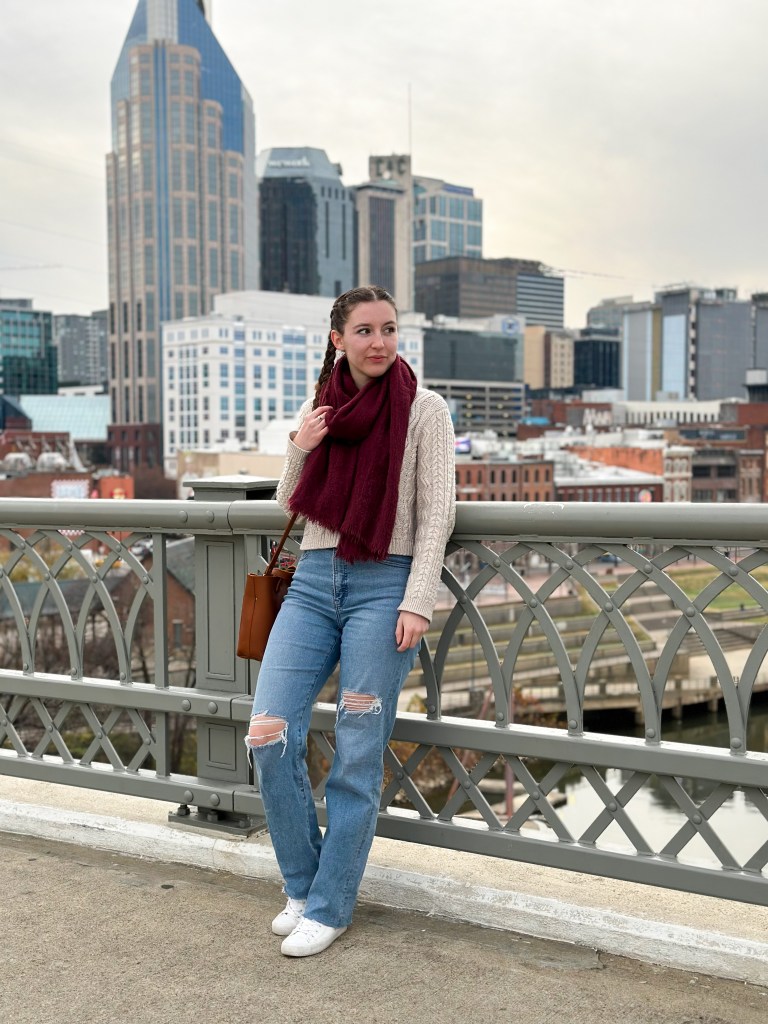 maroon-scarf-ripped-straight-leg-jeans-express-white-sneakers-primark