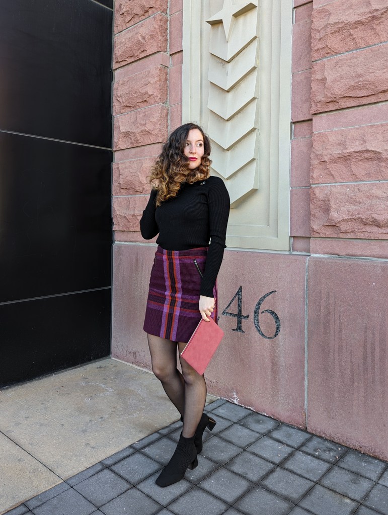 plaid-skirt-black-sweater-winter-date-night-outfit-sheer-tights-mid-calf-booties