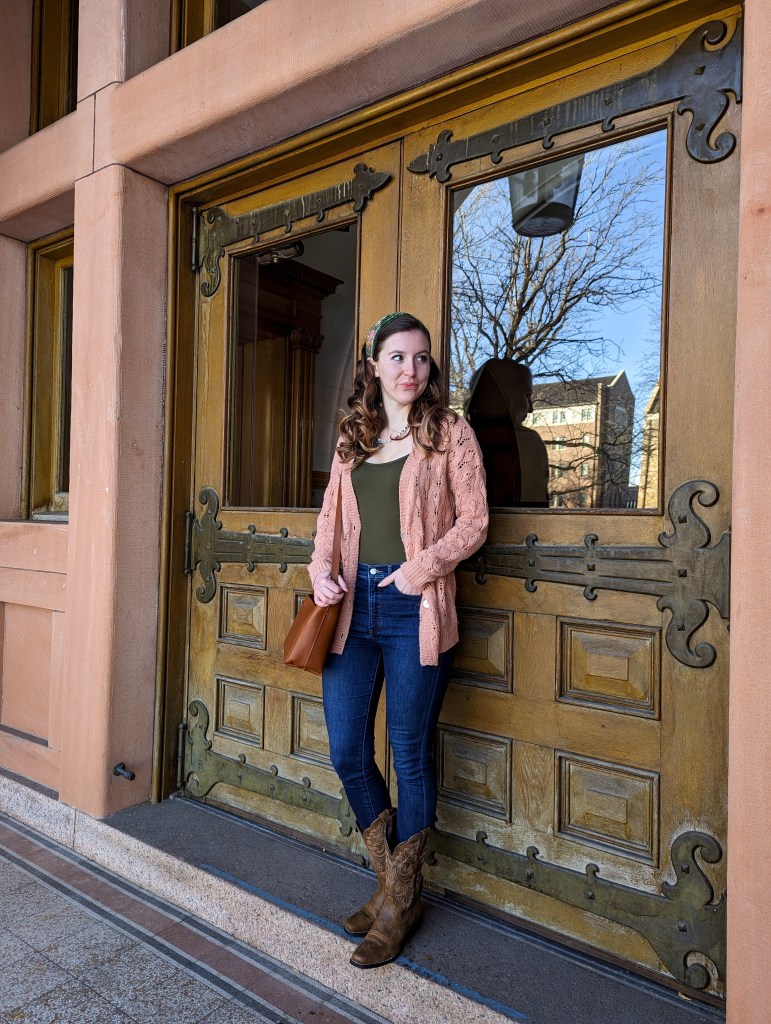 cowgirl-boots-headband-olive-green-coral-skinny-jeans