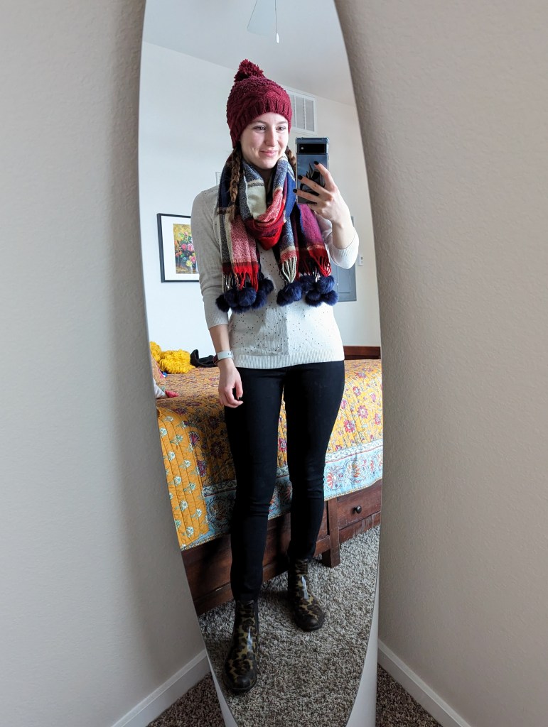 maroon-beanie-plaid-blanket-scarf-black-skinny-jeans-brown-leopard-booties