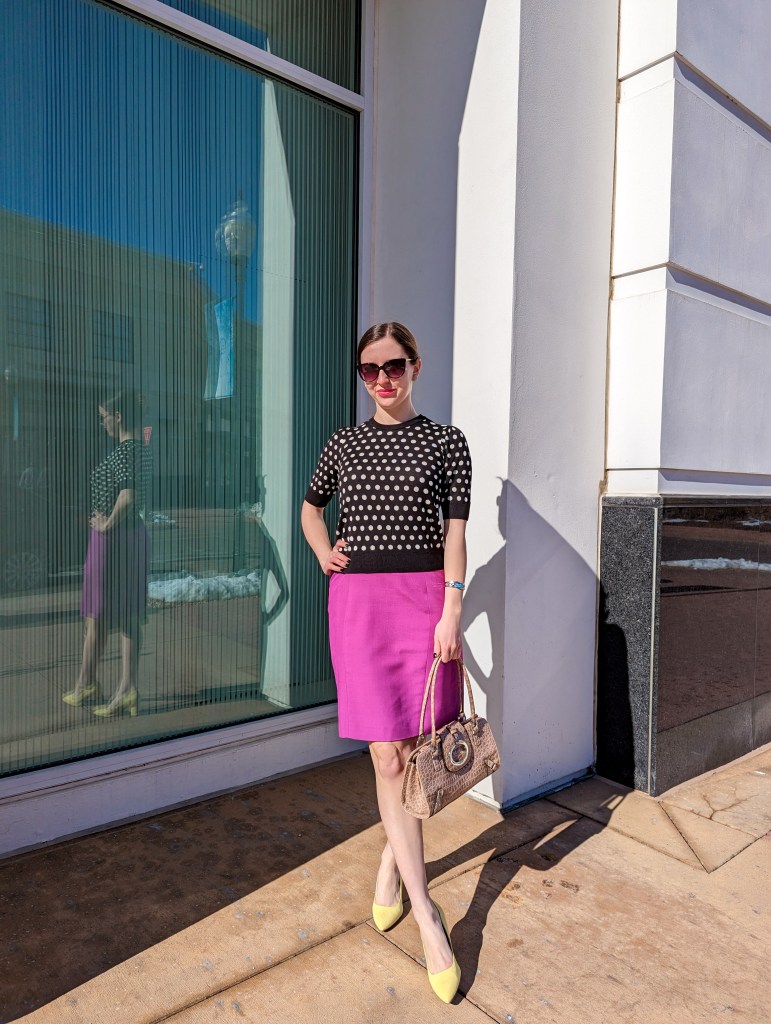 magenta-skirt-polka-dot-sweater-pantone-color-of-the-year