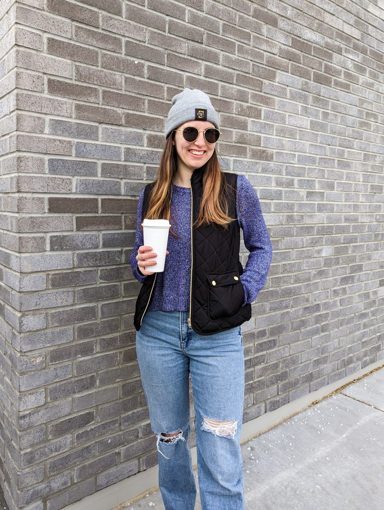 black-vest-purple-sweater-grey-beanie-sungait-sunglasses