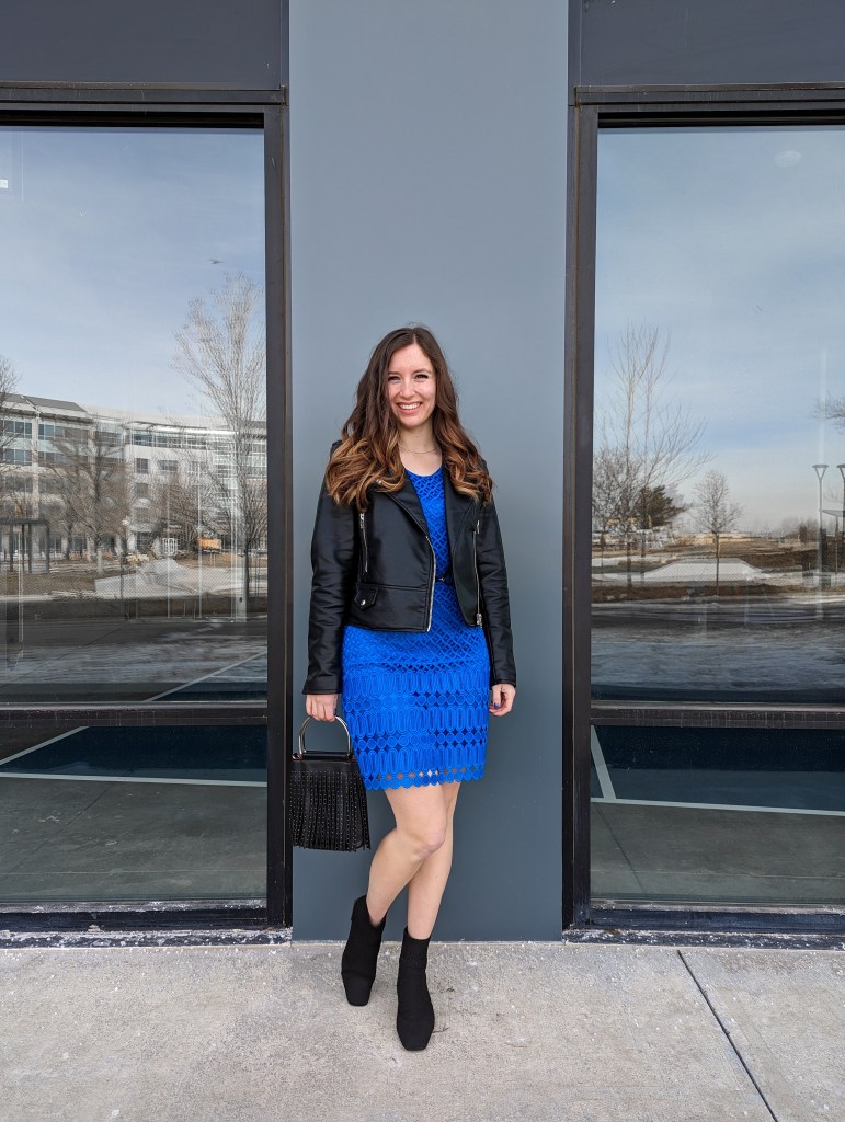 vivaia-booties-black-leather-jacket-cobalt-blue-dress-winter