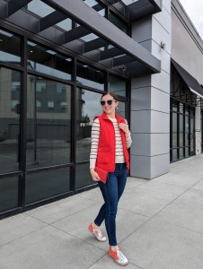 red-quilted-vest-striped-sweater-skinny-jeans-london-toledo-shoes