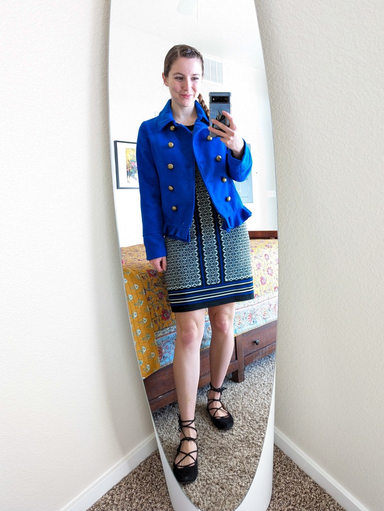 cobalt-blue-peacoat-max-studio-dress-black-lace-up-shoes