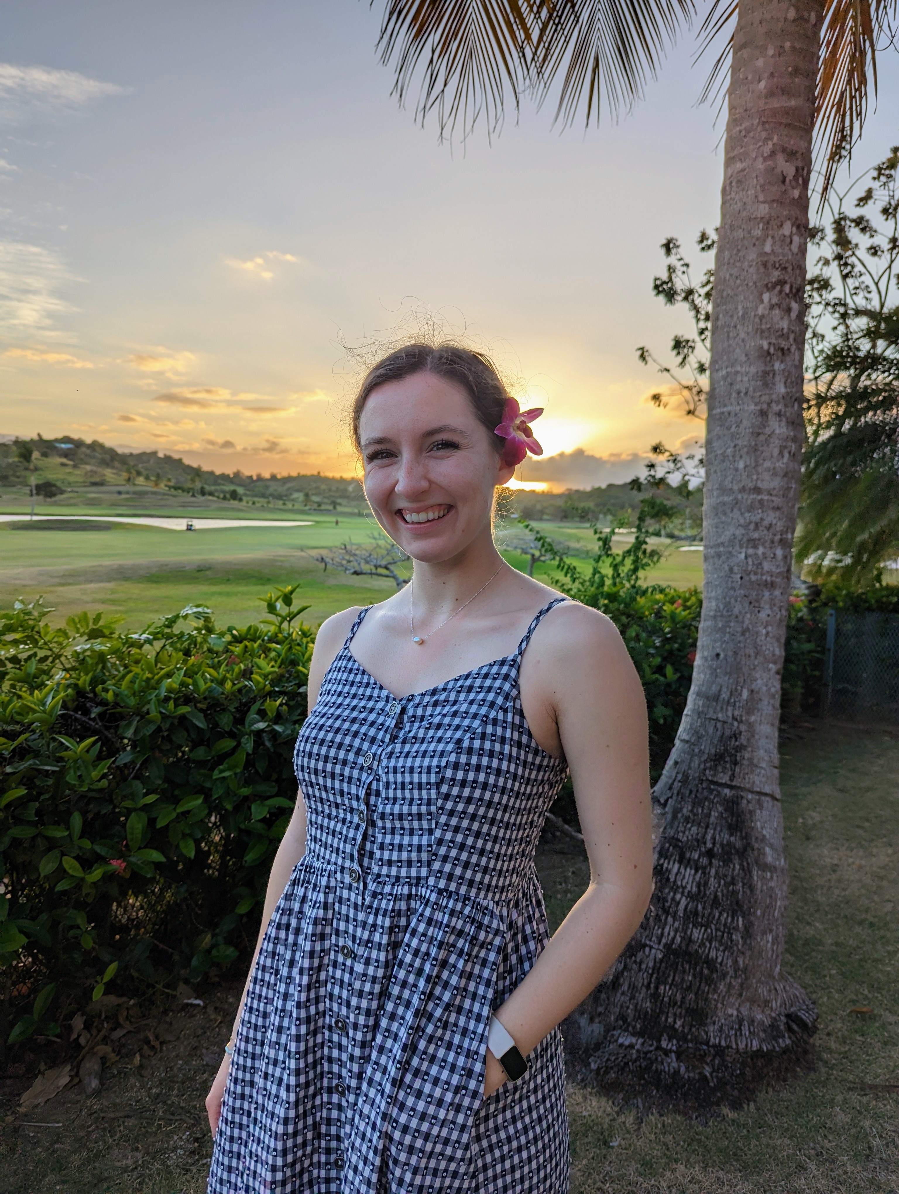 gingham-dress-thrifted-hair-flower-humacao-puerto-rico