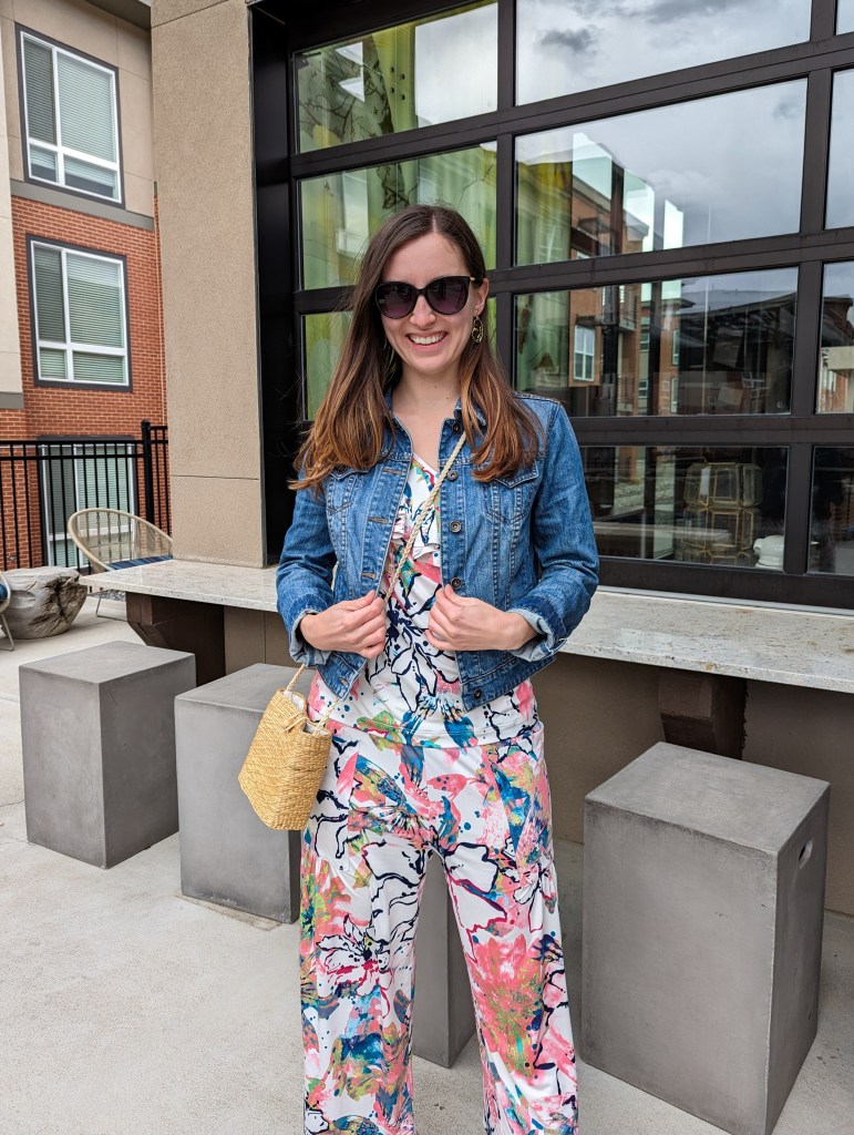 gold-wedges-wicker-purse-denim-jacket-tropical-outfit