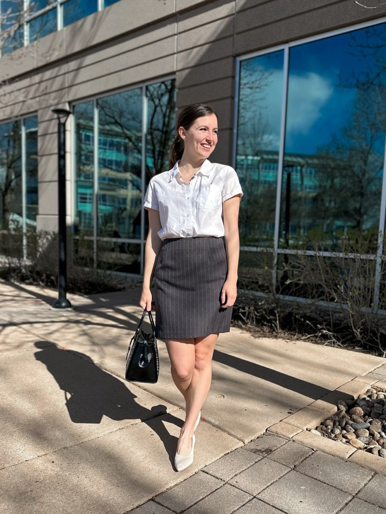 white-button-down-kate-spade-purse-pencil-skirt-secondhand