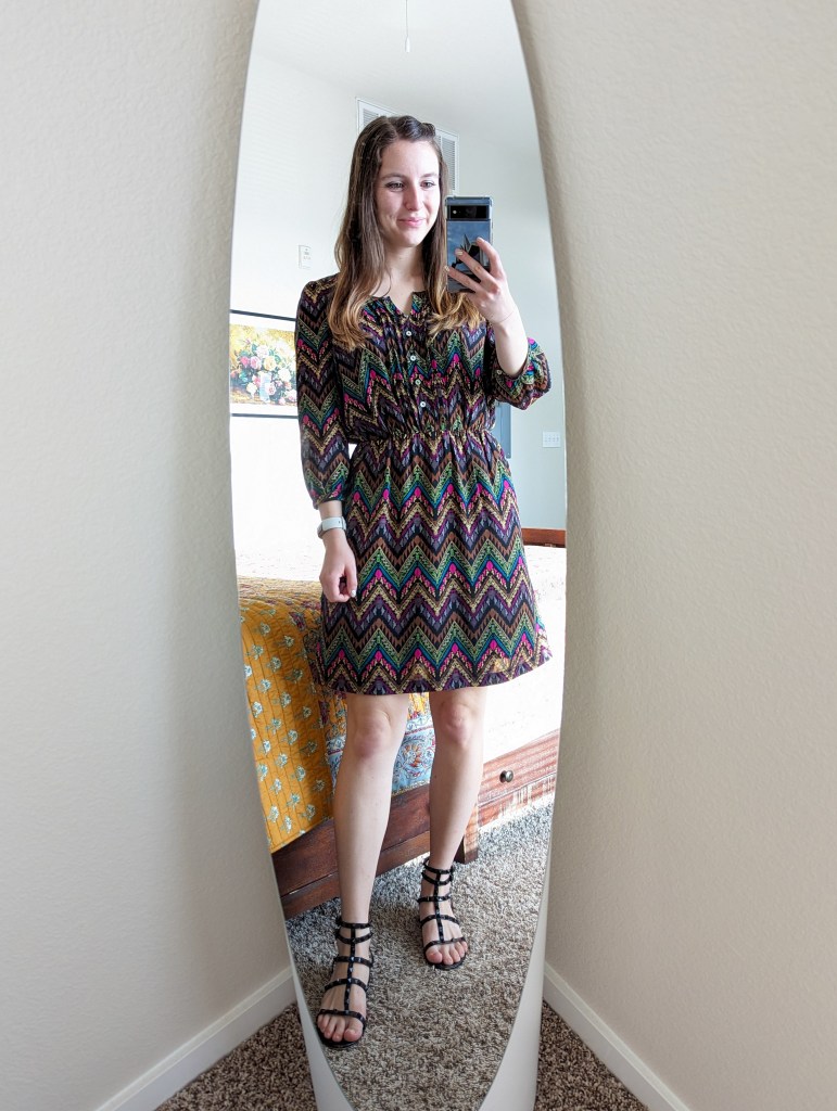 brown-pattered-dress-charming-charlie-black-sandals