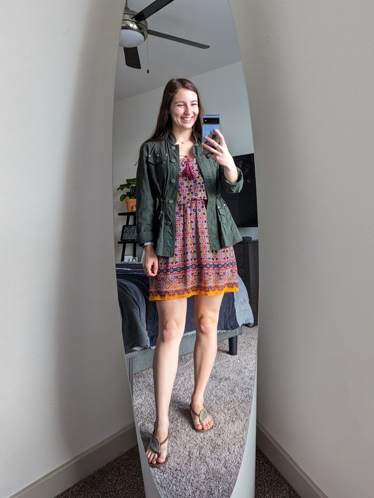 boho-dress-army-green-utility-jacket-brown-sandals