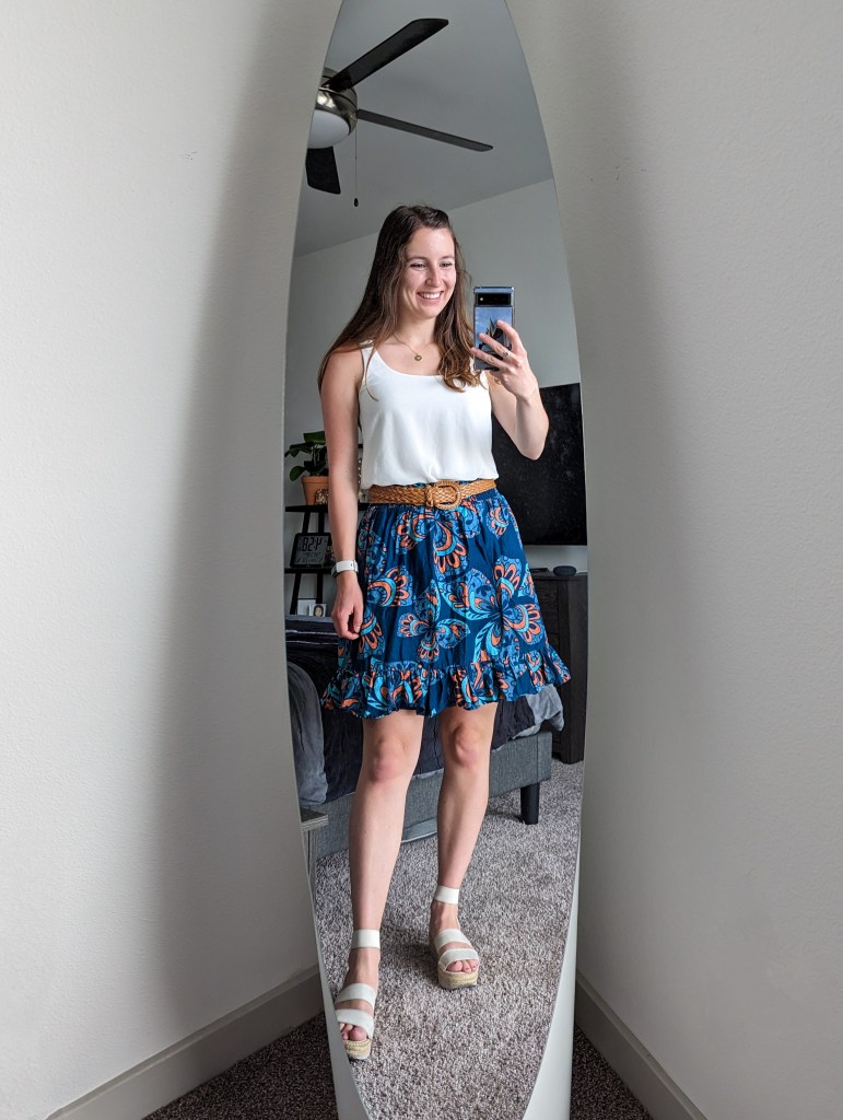 white-thrifted-blouse-blue-skirt-white-espadrilles-summer-style