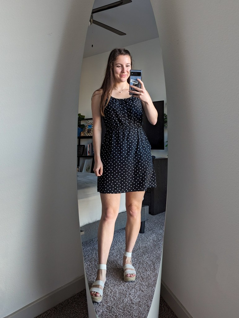 black-heart-print-dress-white-sandals-hand-me-down