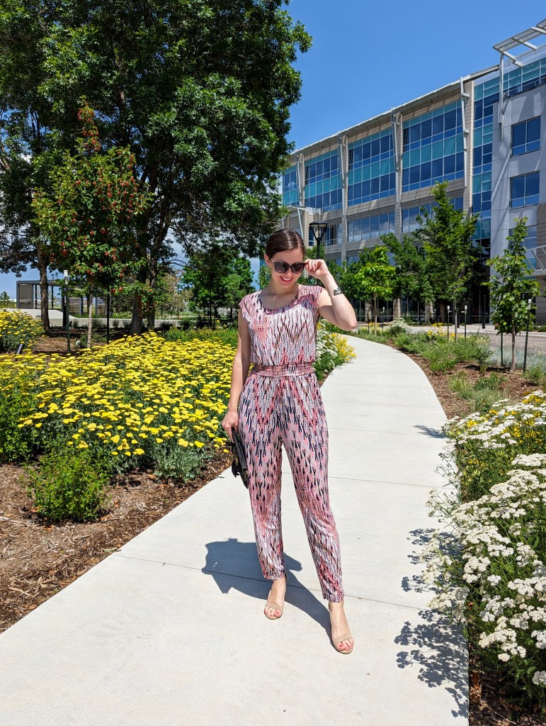 black-cateye-sunglasses-geometric-pattern-jumpsuit-summer-outfit-nude-heels