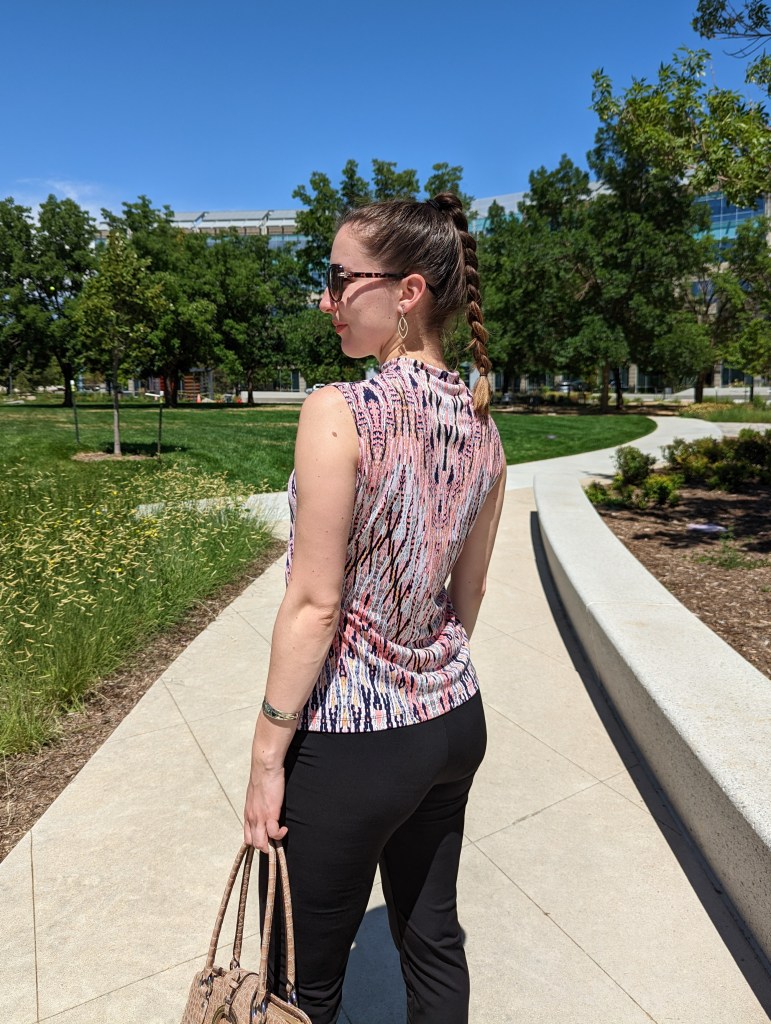 boho-printed-blouse-black-pants-summer-work-outfit-clara-sunwoo