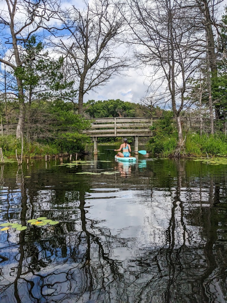 paddle-boarding-asymmetric-swimsuit-lake-wisconsin-camping-lake-day