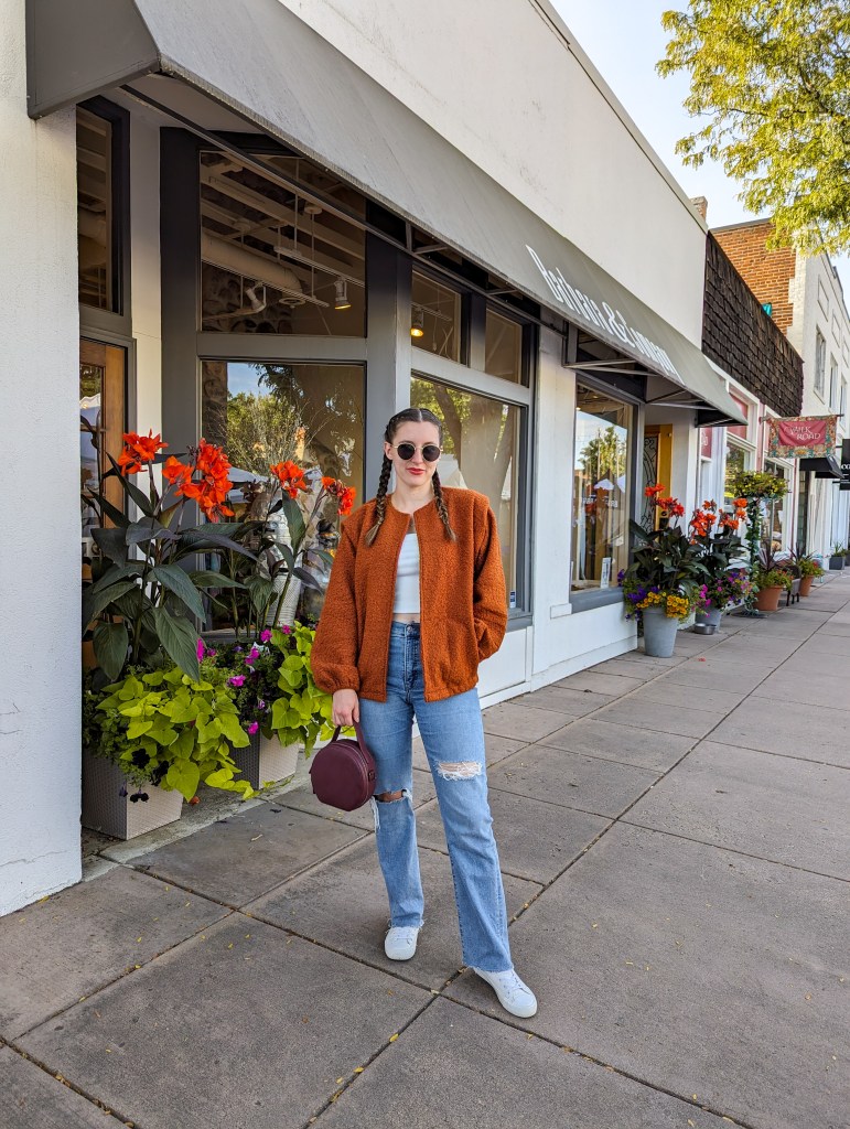 orange-teddy-coat-white-crop-top-straight-leg-denim-express