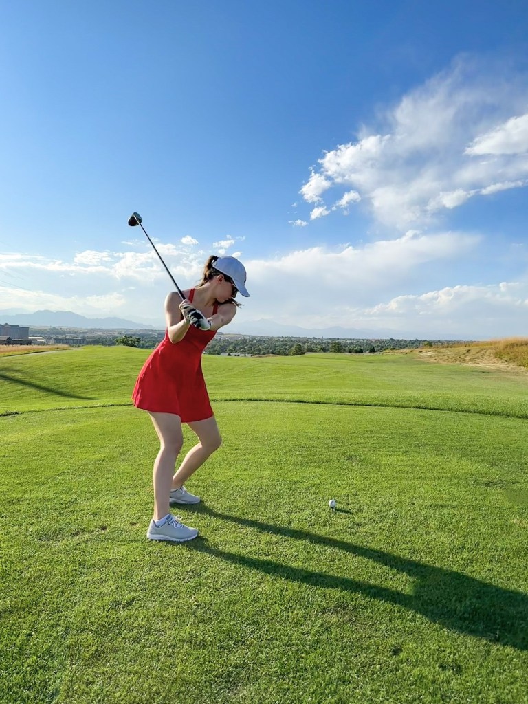 golf-legacy-ridge-westminster-colorado-rocky-mountains-red-athletic-dress