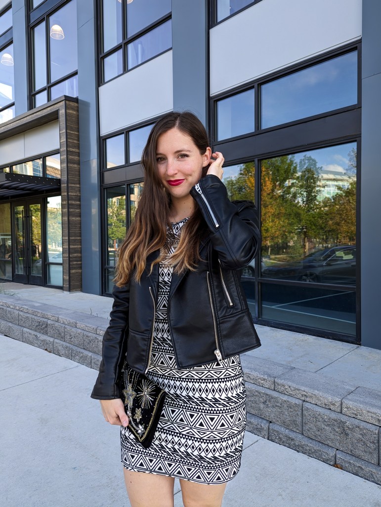 scorpio-fashion-gemoetric-dress-black-leather-jacket-maroon-lipstick