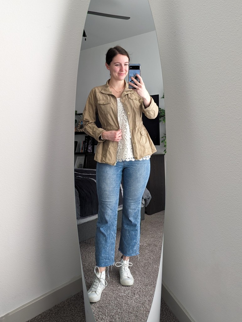 crochet-tank-tan-anorak-jacket-cropped-flared-jeans-white-sneakers