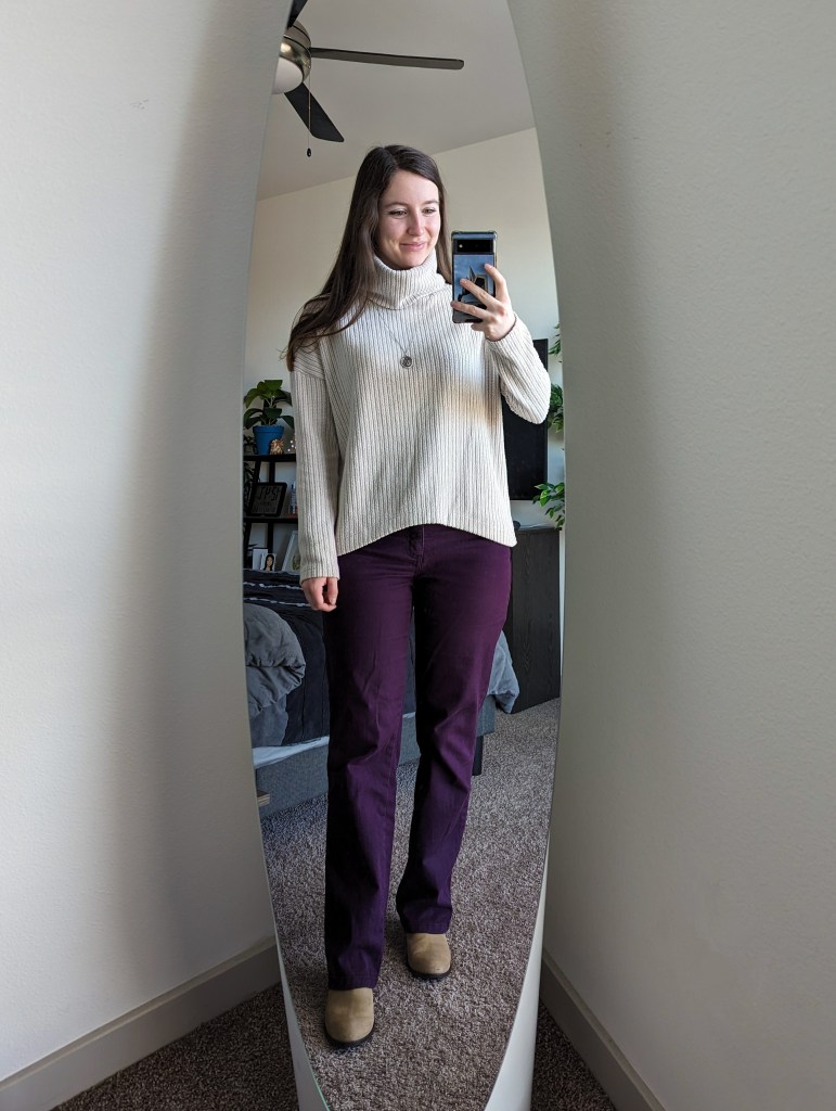beige-turtleneck-sweater-clara-sunwoo-purple-pants-beige-booties