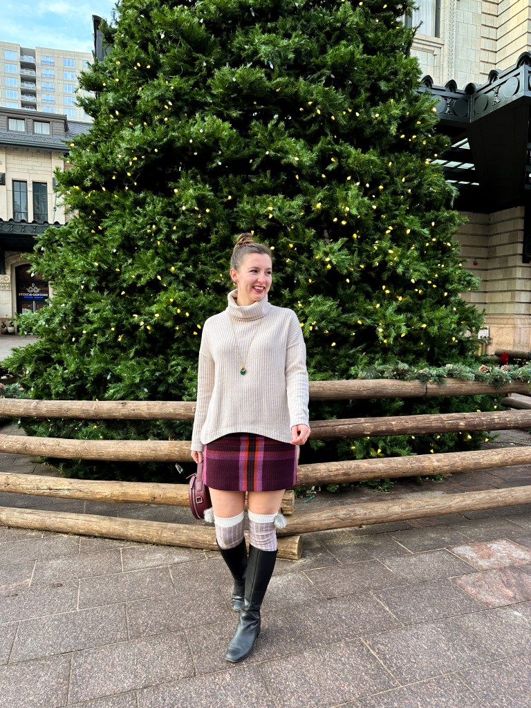 plaid-skirt-ribbed-sweater-turtleneck-clara-sunwoo-black-knee-boots