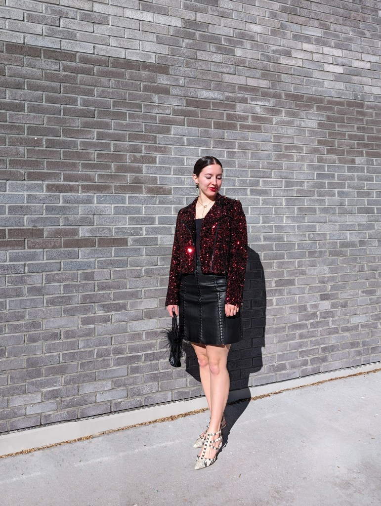 red-sequin-jacket-white-house-black-market-black-leather-skirt-snakeskin-heels